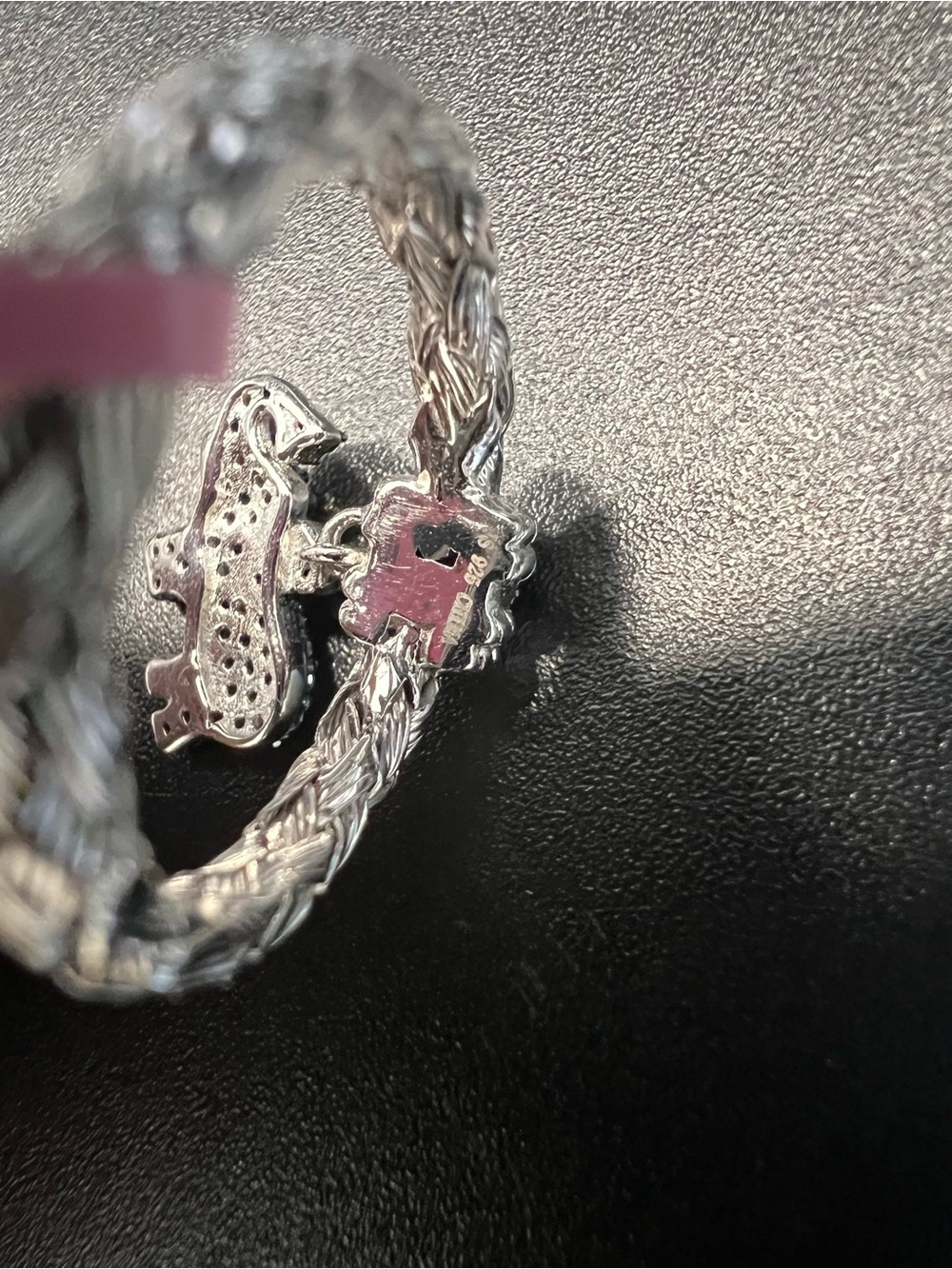 Sterling Silver 925 Pavé Natural Blue Diamond Elephant Charm Ring .50ctw - Picture 2 of 2